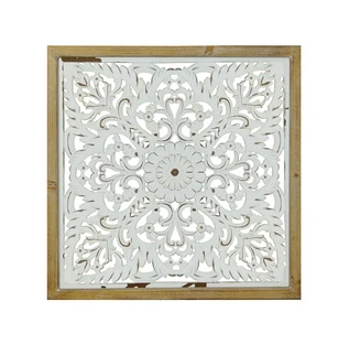 Square White Distressed Medallion Wall Art