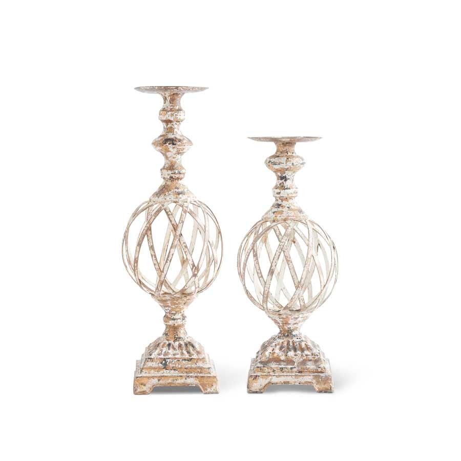 Gold Washed Woven Metal Candlestick (2-Sizes)