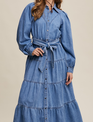 Listicle Denim Snap Button Tiered Maxi Dress By: Listicle