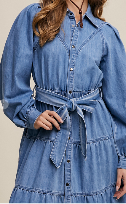 Listicle Denim Snap Button Tiered Maxi Dress By: Listicle