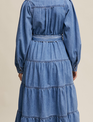 Listicle Denim Snap Button Tiered Maxi Dress By: Listicle