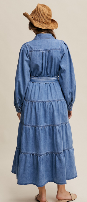 Listicle Denim Snap Button Tiered Maxi Dress By: Listicle