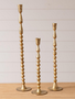 Set of 3 Gold Beaded Taper Candlesticks