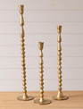 Set of 3 Gold Beaded Taper Candlesticks