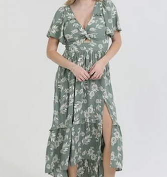 Twist V-Neck Floral Long Dress (3-Sizes)