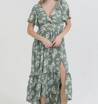 Twist V-Neck Floral Long Dress (3-Sizes)