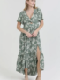 Twist V-Neck Floral Long Dress (3-Sizes)