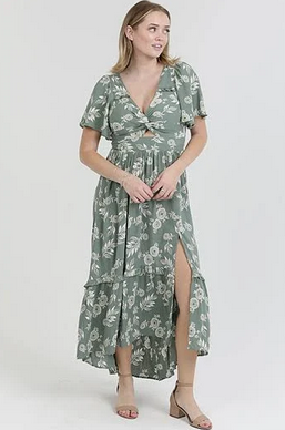 Twist V-Neck Floral Long Dress