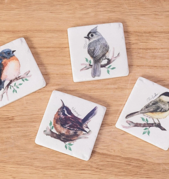 Set of 4 Birds on Branch Coaster
