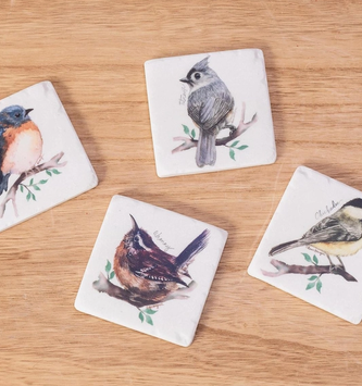 Set of 4 Birds on Branch Coaster