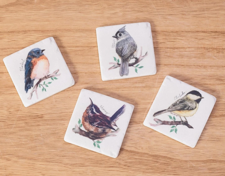 Set of 4 Birds on Branch Coaster