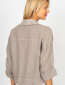 Look Mode Zip Pocket Linen Raw Edge Jacket By: Look Mode