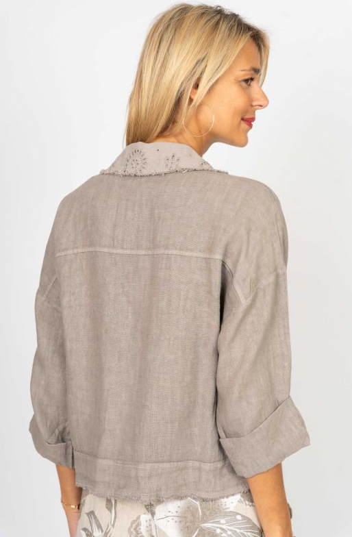 Look Mode Zip Pocket Linen Raw Edge Jacket By: Look Mode