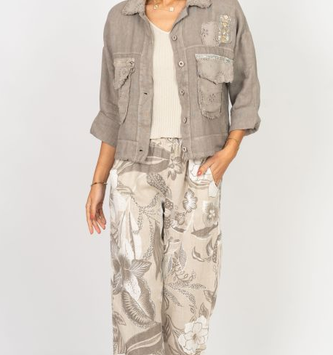 Look Mode Zip Pocket Linen Raw Edge Jacket By: Look Mode