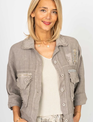 Look Mode Zip Pocket Linen Raw Edge Jacket By: Look Mode