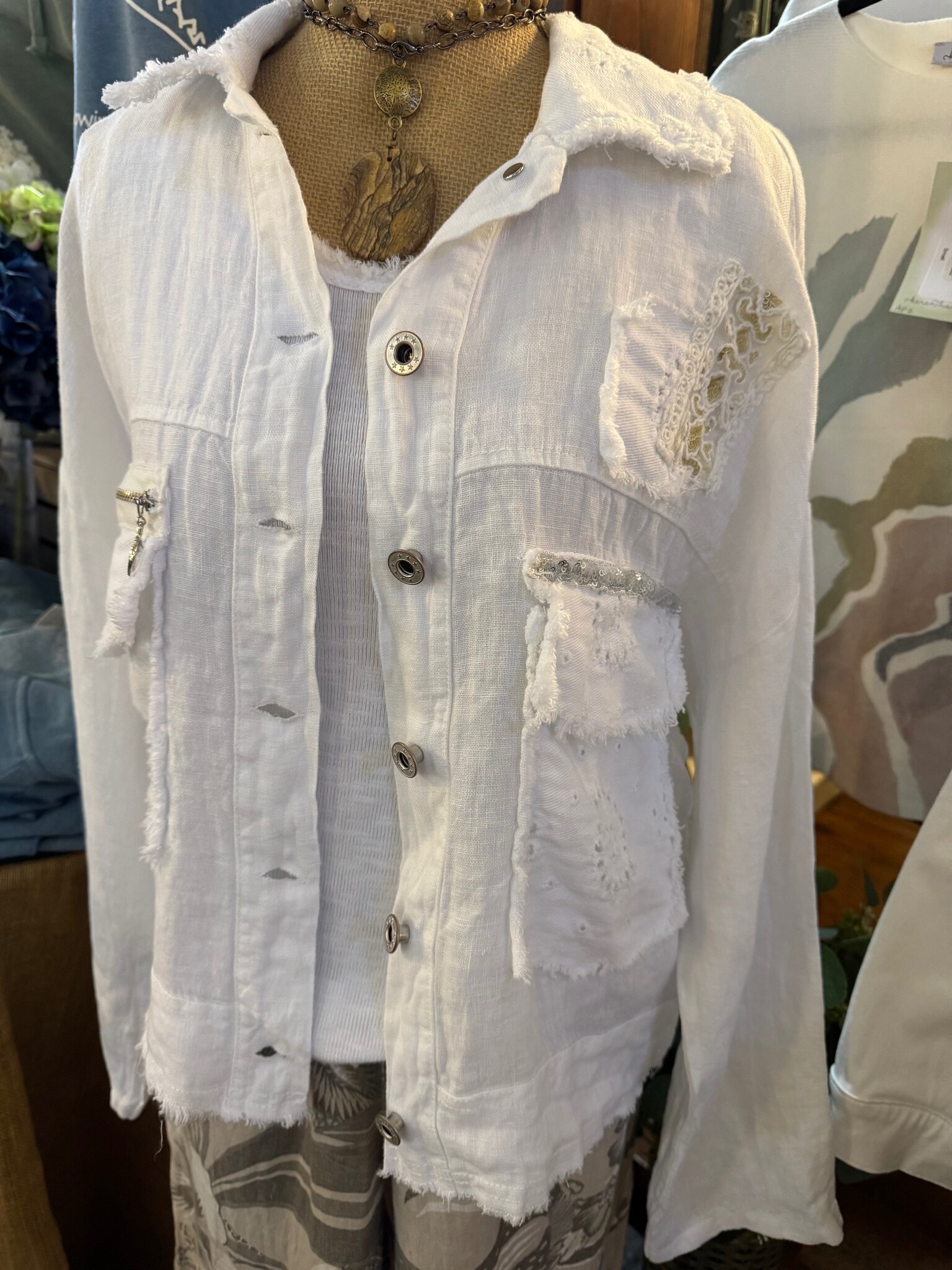 Look Mode Zip Pocket Linen Raw Edge Jacket By: Look Mode