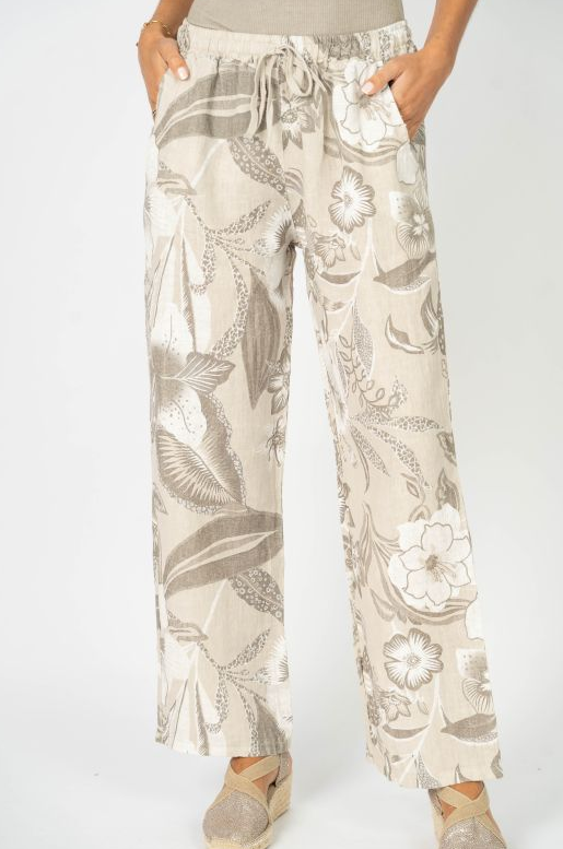 Floral Linen Wide Leg Pant By: Look Mode