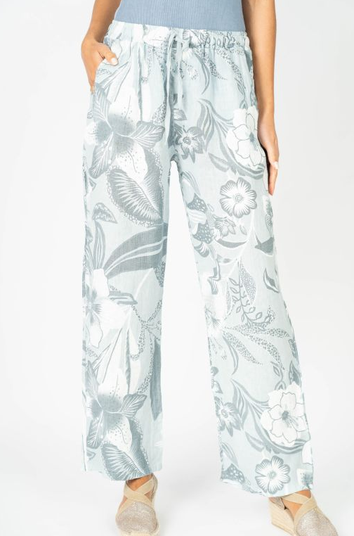 Floral Linen Wide Leg Pant By: Look Mode