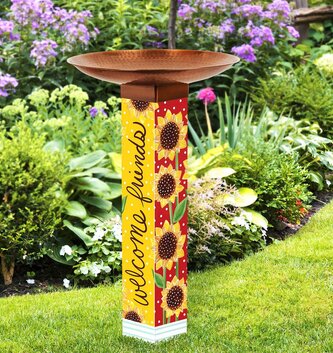 Playful Sunflowers Peace Pole Bird Bath