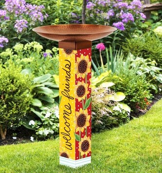 Playful Sunflowers Peace Pole Bird Bath