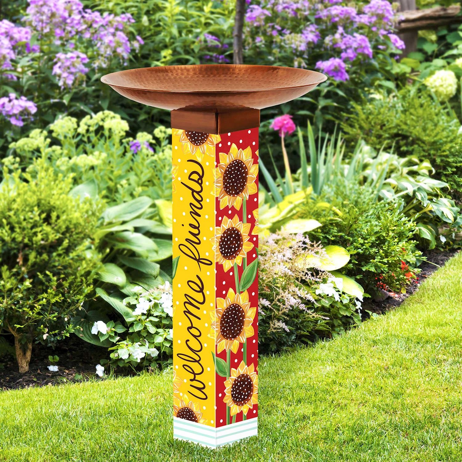 Playful Sunflowers Peace Pole Bird Bath