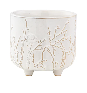 White Floral Footed Vine Container