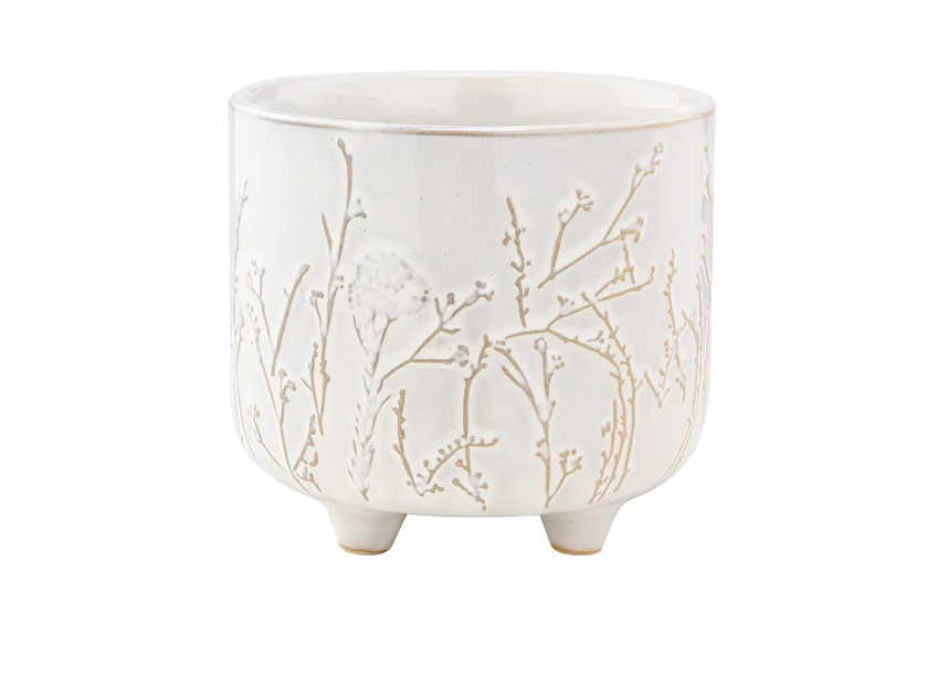White Floral Footed Vine Container