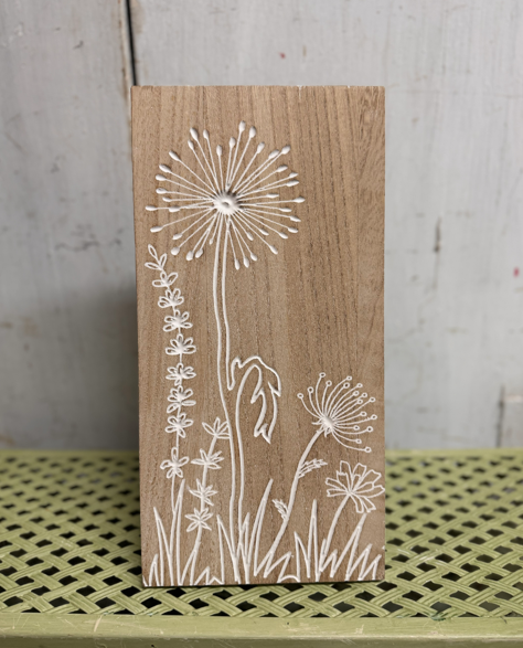 Wooden Engraved Dandilion Art