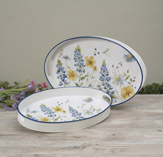 Metal Wildflower Oval Tray