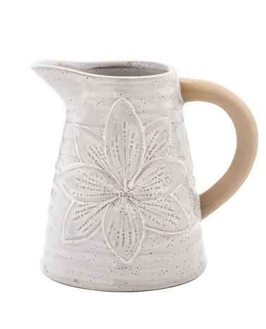 Ceramic White Flower Pitcher (2-Sizes)