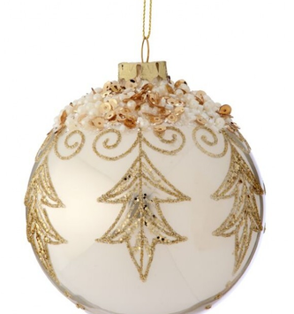 4" Pearl Glass Etched Ball Ornament