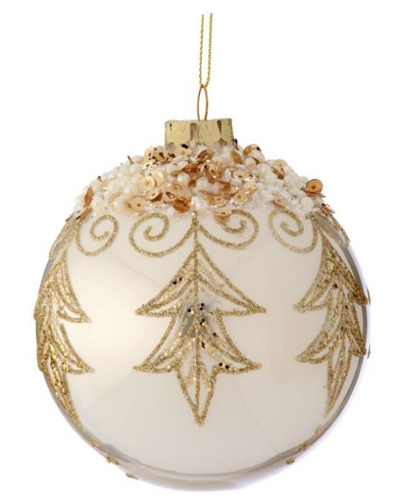 4" Pearl Glass Etched Ball Ornament