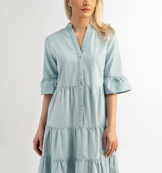 Simply Noelle Tiered Ruffle Denim Dress By: Simply Noelle