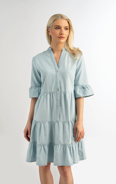 Simply Noelle Tiered Ruffle Denim Dress By: Simply Noelle