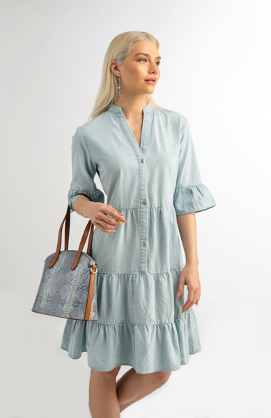 Simply Noelle Tiered Ruffle Denim Dress By: Simply Noelle