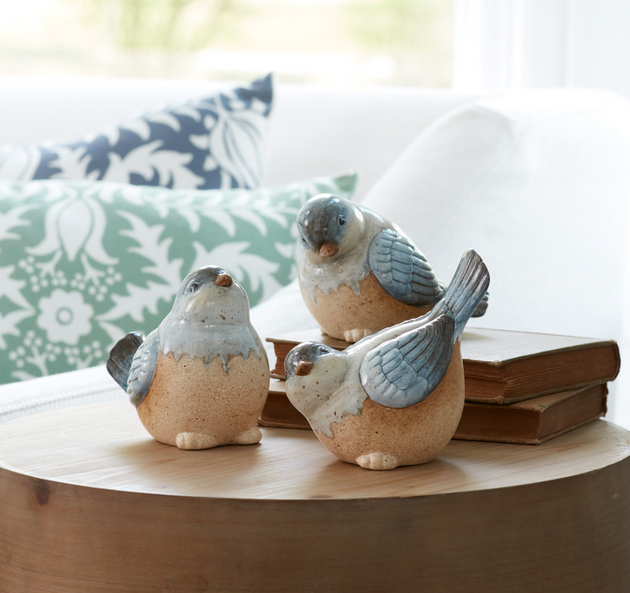 Set of 3 Speckled Blue Birds