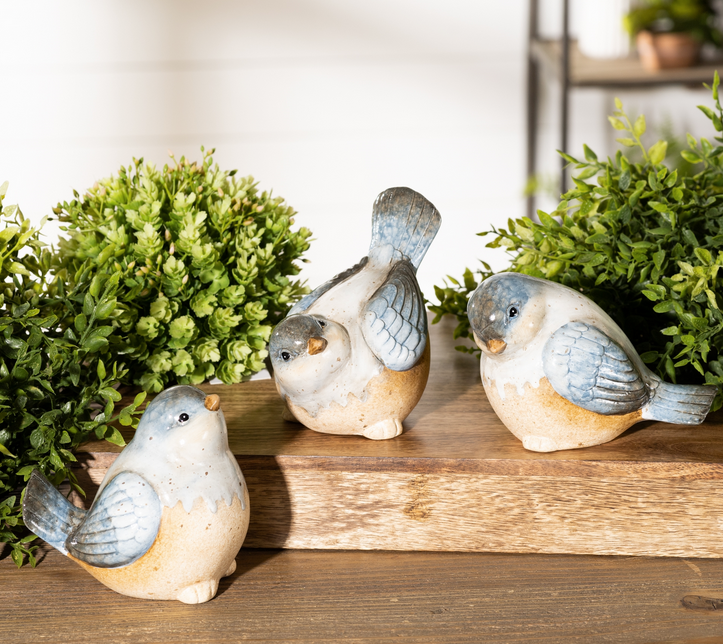 Set of 3 Speckled Blue Birds