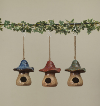 Ceramic Glazed Mushroom Birdhouse (3-Styles)
