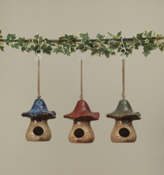 Ceramic Glazed Mushroom Birdhouse (3-Styles)