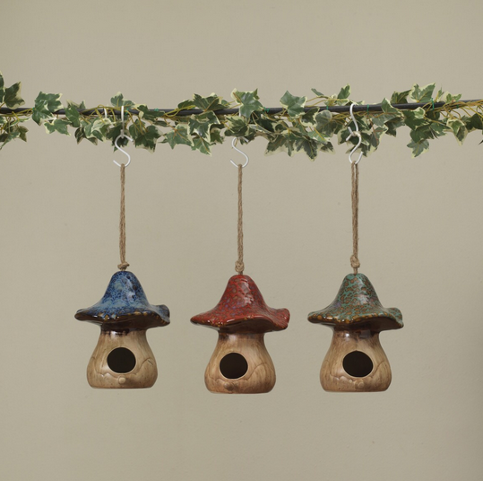 Ceramic Glazed Mushroom Birdhouse