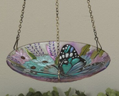 Hanging Fused Glass Butterfly Birdfeeder