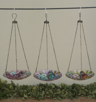 Hanging Fused Glass Butterfly Birdfeeder (3-Styles)