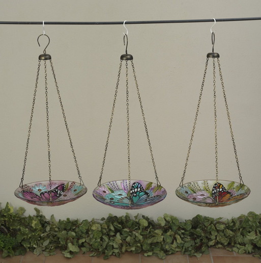 Hanging Fused Glass Butterfly Birdfeeder