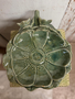 Green Ceramic Floral Butterfly Bird Feeder