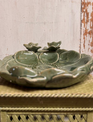 Green Ceramic Floral Butterfly Bird Feeder