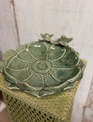 Green Ceramic Floral Butterfly Bird Feeder