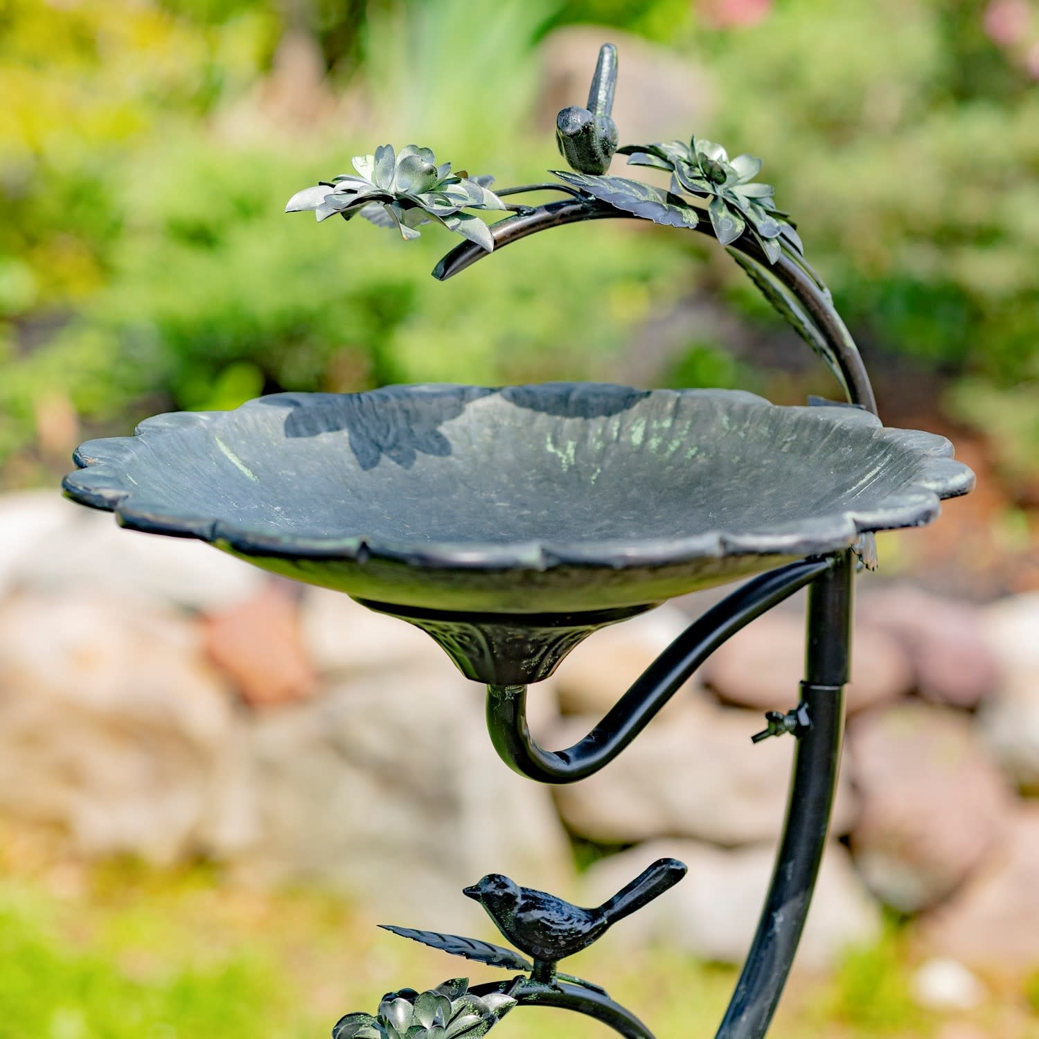 27" Galvanized Copper Finish Bird Bath w/ Branch Stand