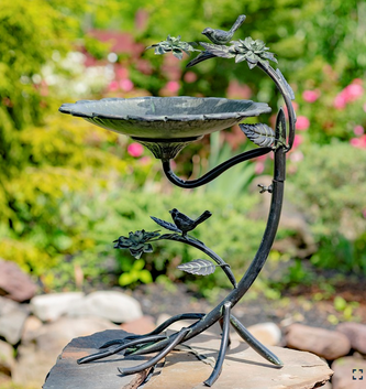 27" Galvanized Copper Finish Bird Bath w/ Branch Stand