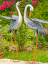 Set of 2 Metal Blue & White Egrets