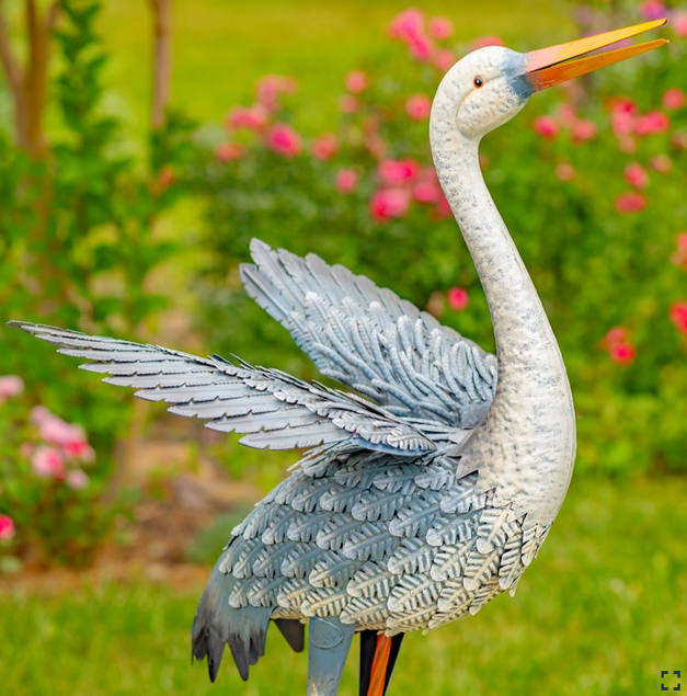 Set of 2 Metal Blue & White Egrets